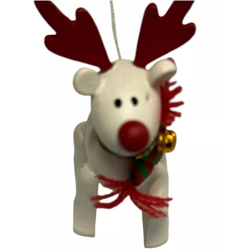 Avon 1987 Belvedeer Reindeer White Wood Christmas Tree Ornament Vintage